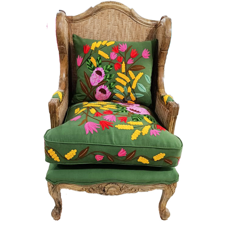 Embroidered cotton library chair