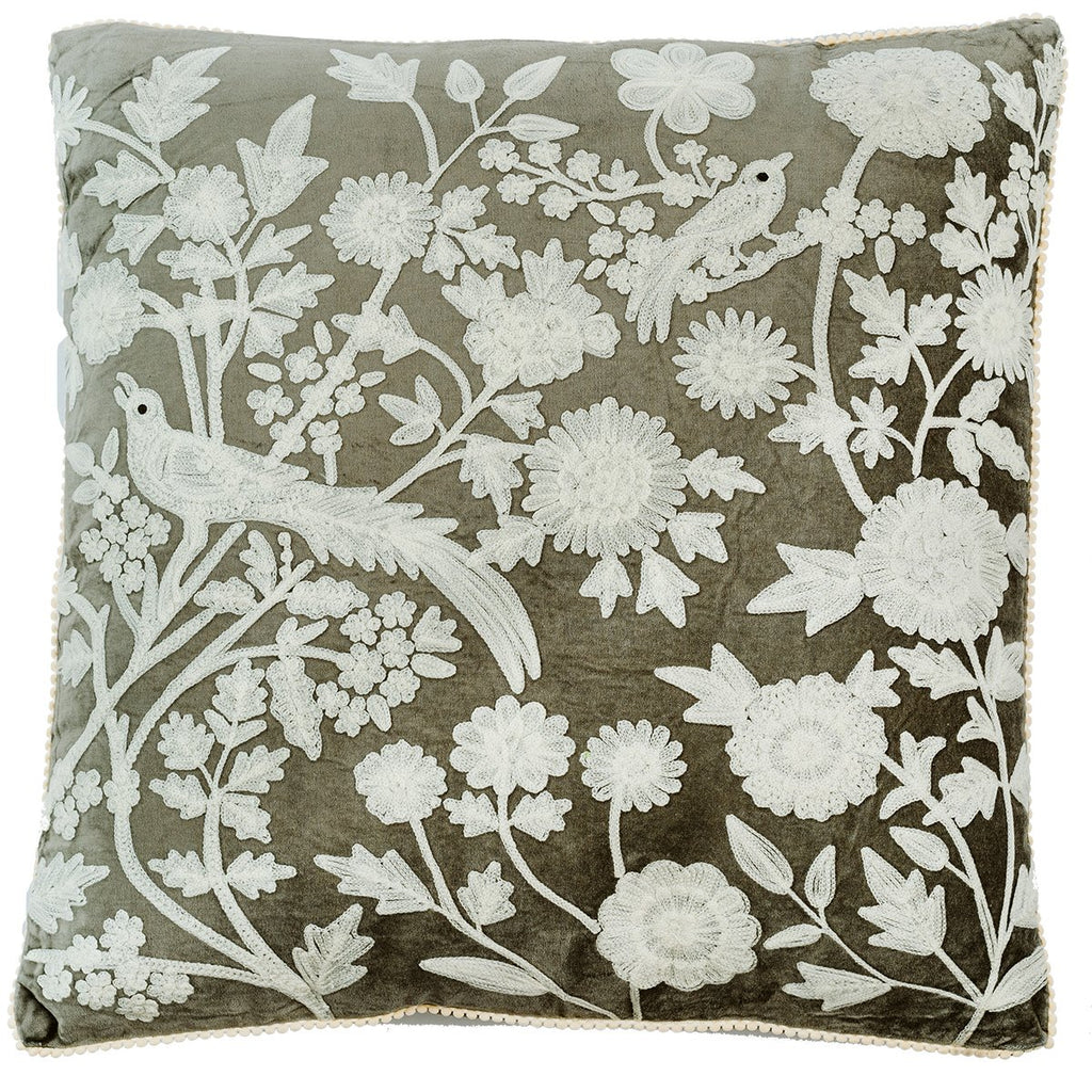 Embroidered Velvet Bird Cushions