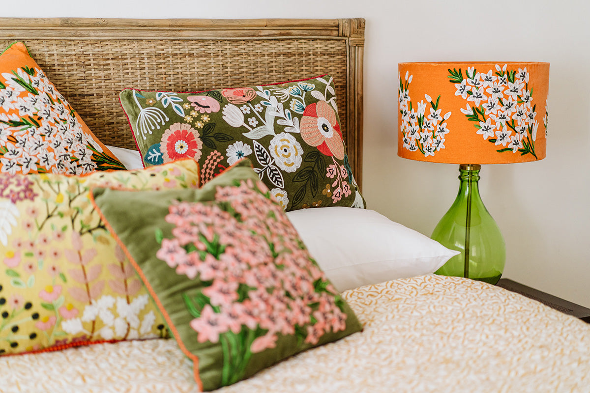 Drum Shade - English Garden - Orange / White
