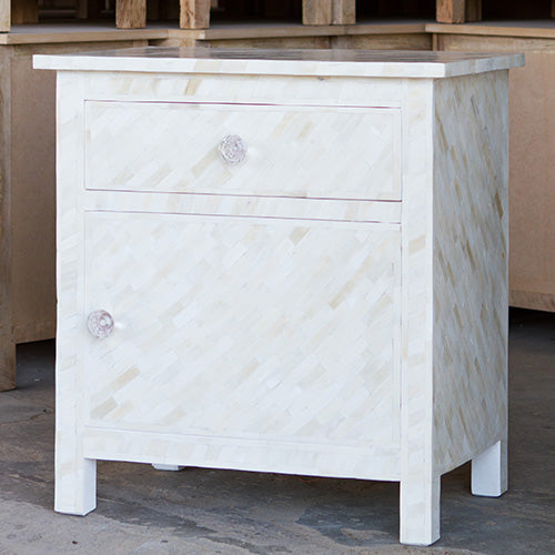 Diagonal Bone Inlay 1-Drawer Side Cabinet - Left - White