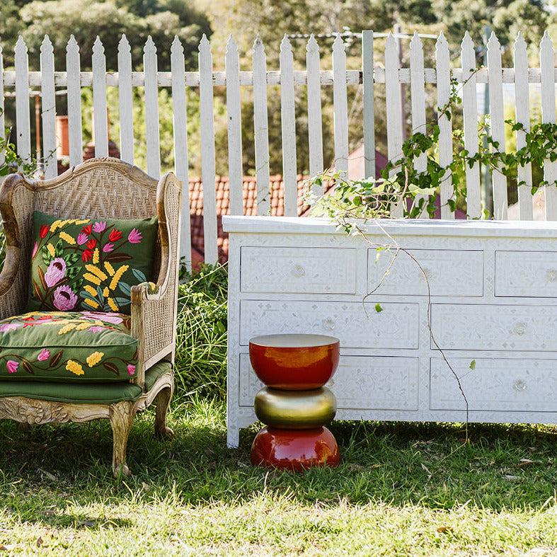 Bone Inlay 7-Drawer Chest - Floral - White