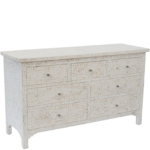 Bone Inlay 7-Drawer Chest - Floral - White