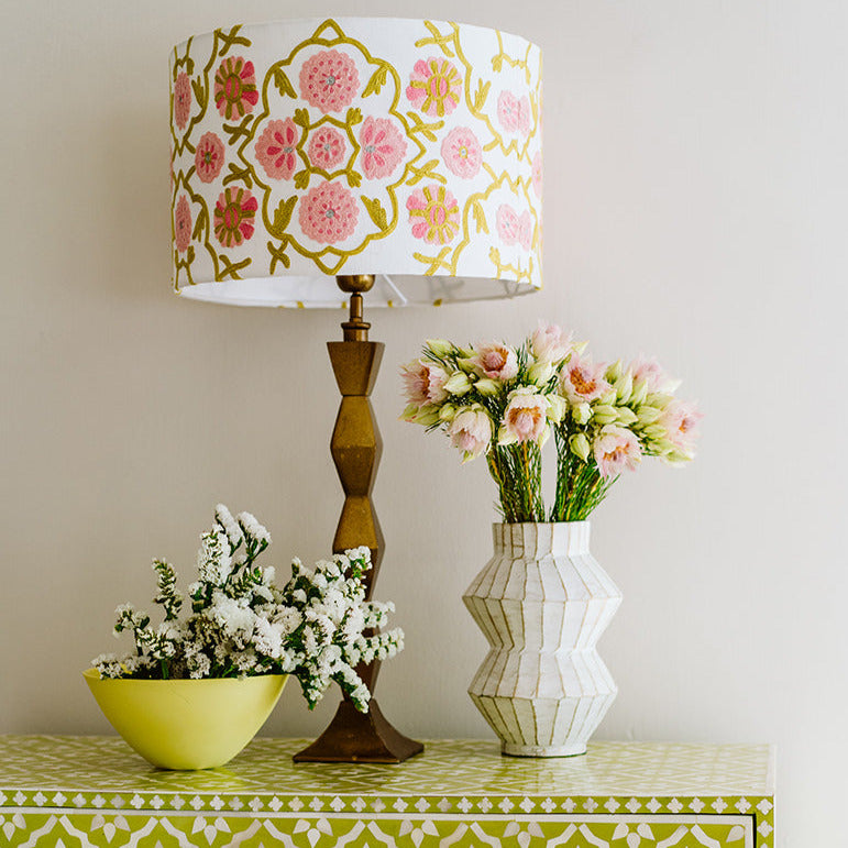 Drum Lampshade - Suzani - Pale Pink – Ruby Star Traders Online Shop