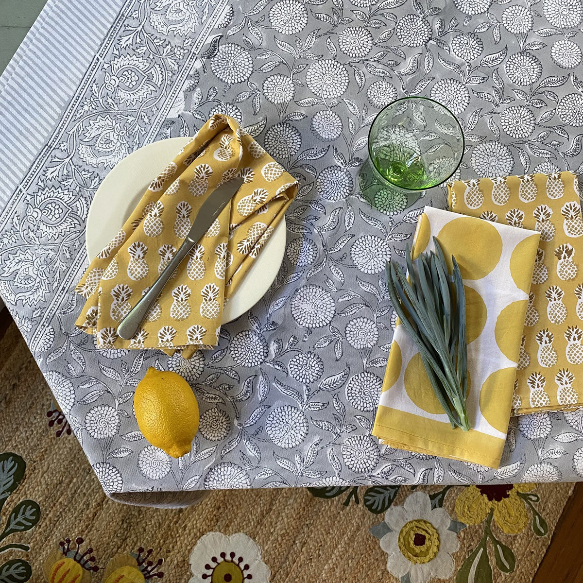 Unique Pineapple Napkins - Set of 4 in Yellow Multi