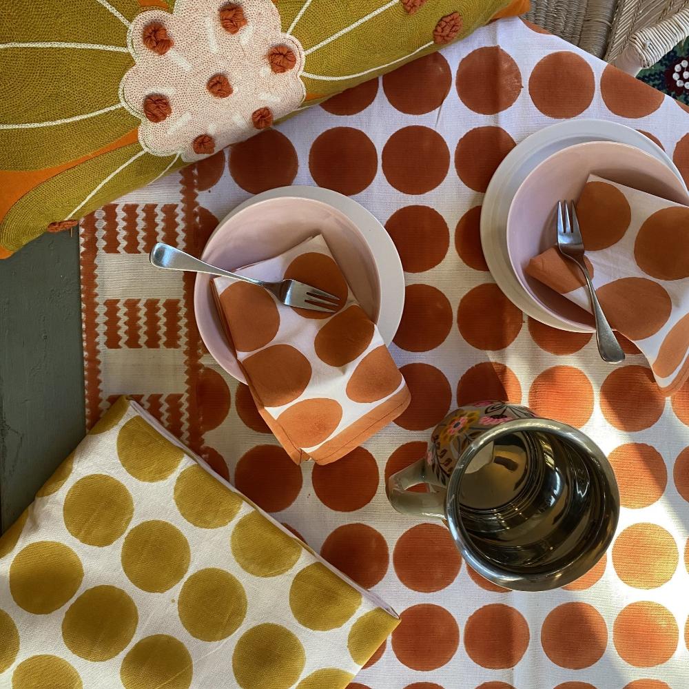 Colourful tablecloths Australia, polka dot designs, Australian home decor