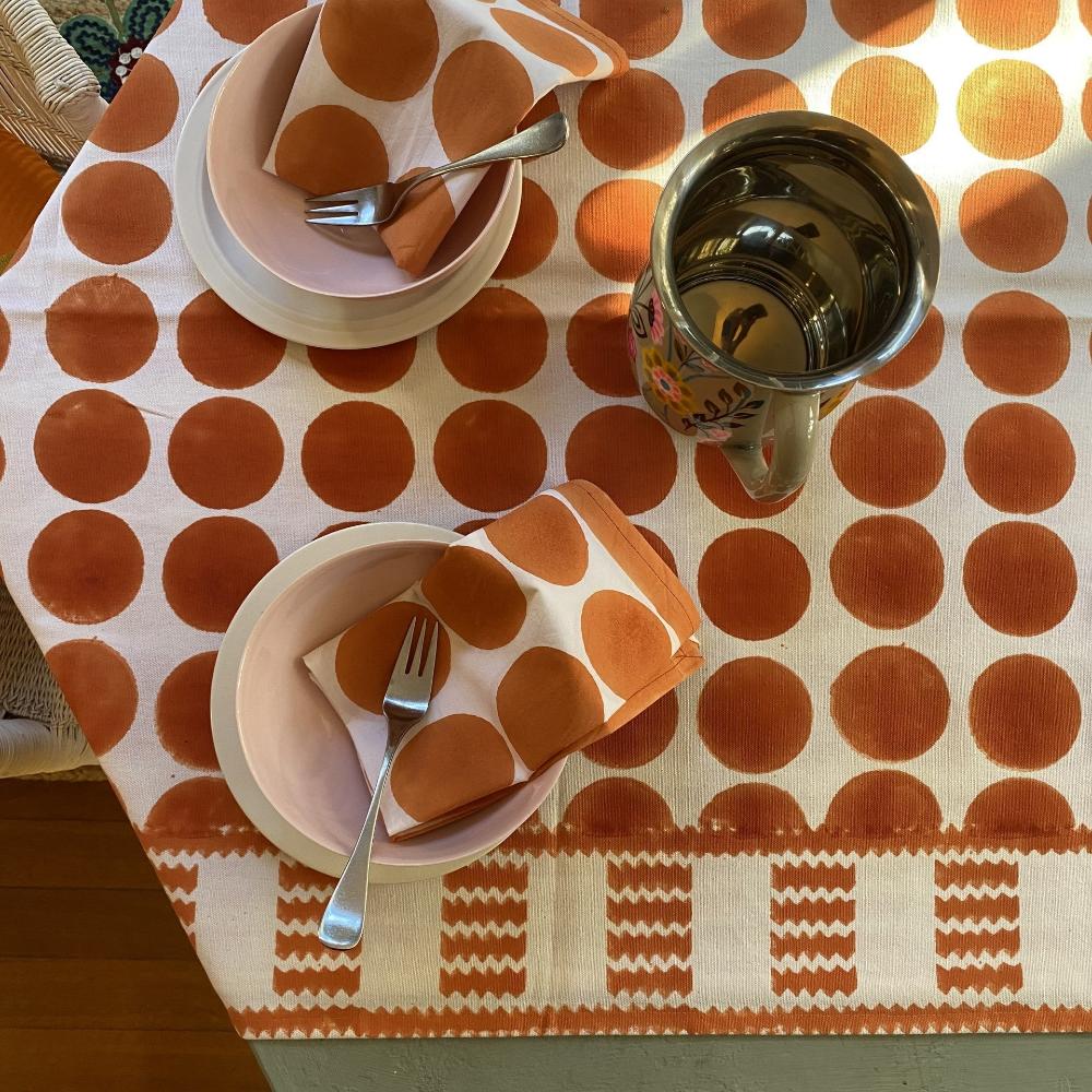 Colourful tablecloths Australia, polka dot designs, Australian home decor