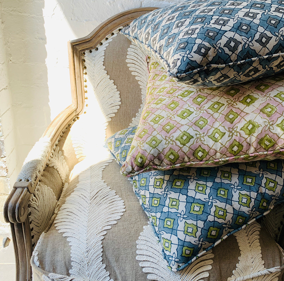 Embroidered linen cushions