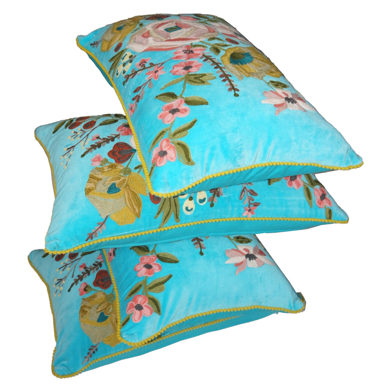 Mixed Bloom Cushion - Turquoise Multi