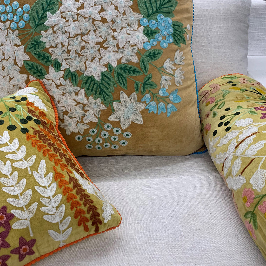 Embroidered floral cushions
