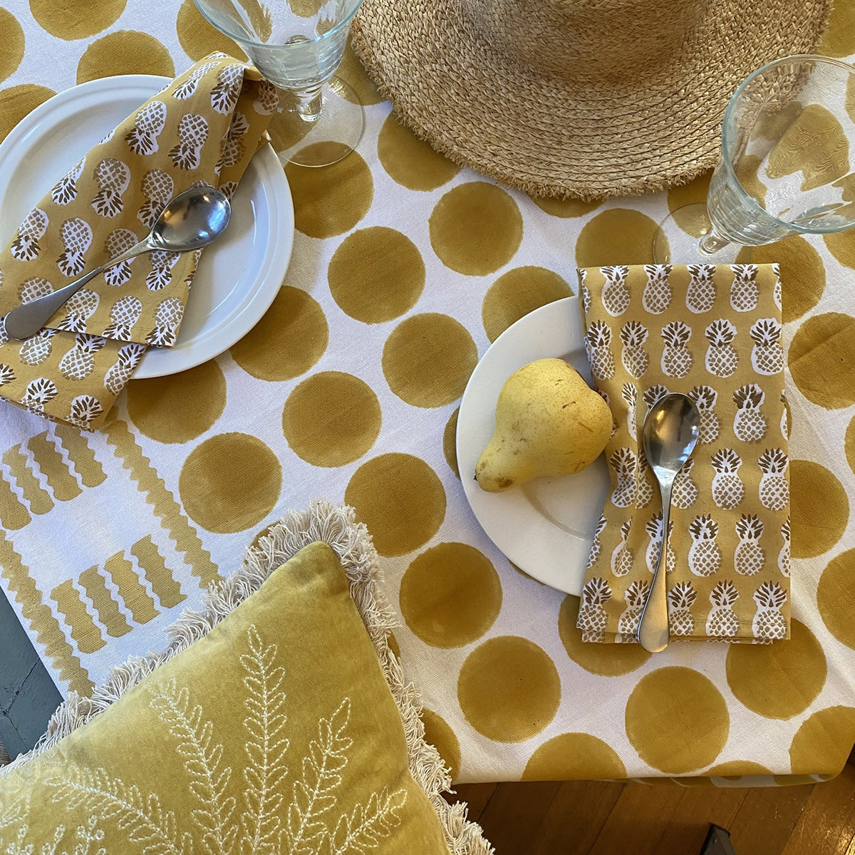 Unique Pineapple Napkins - Set of 4 in Yellow Multi