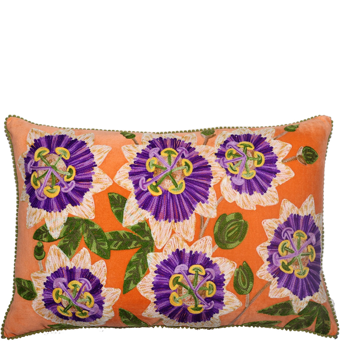 Passionfruit flower lumbar cushion - embroidered velvet