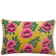 luxurious yellow multi embroidered velvet lumbar cushion