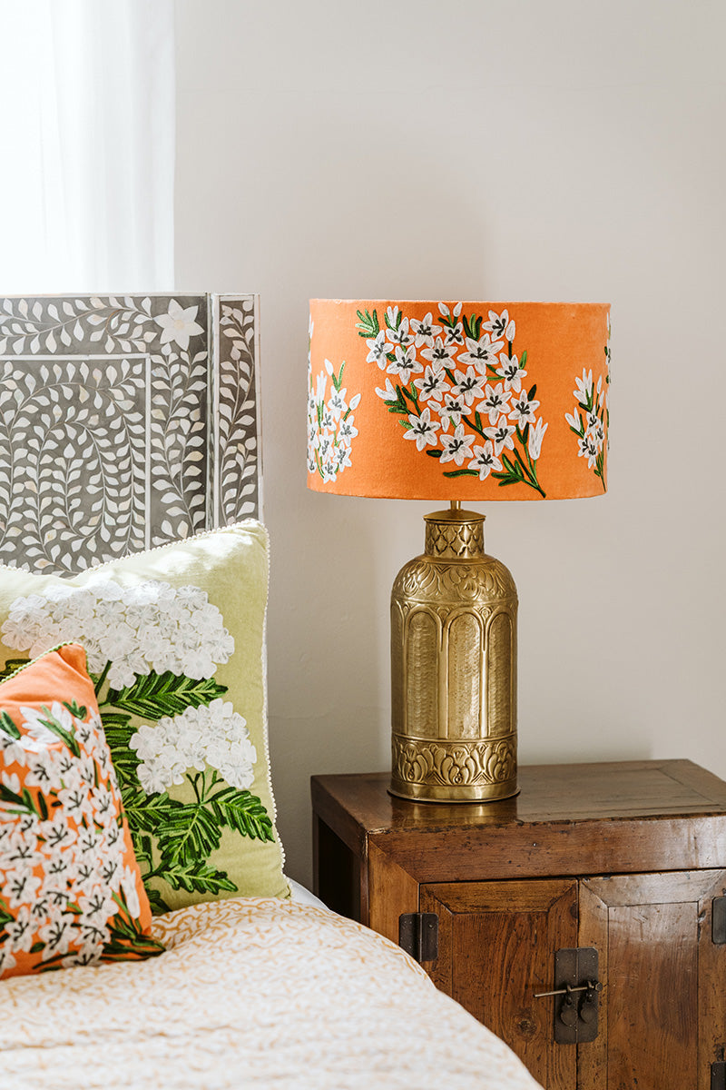 Drum Shade - English Garden - Orange / White