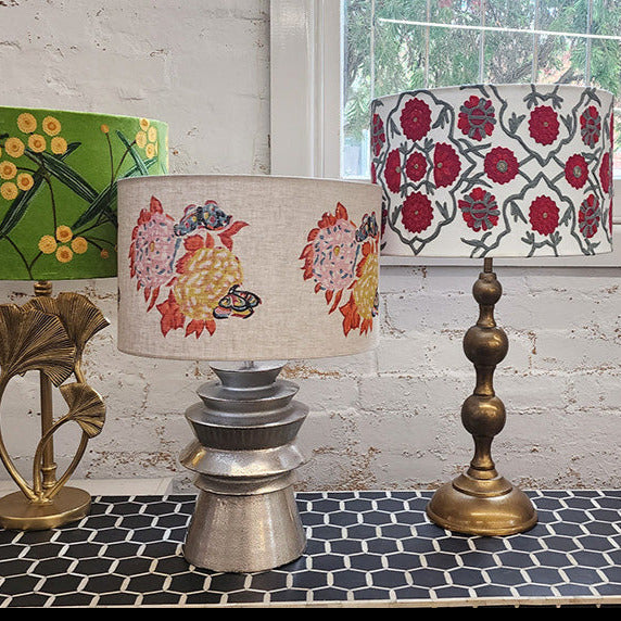 Drum Lampshade - Suzani - Crimson