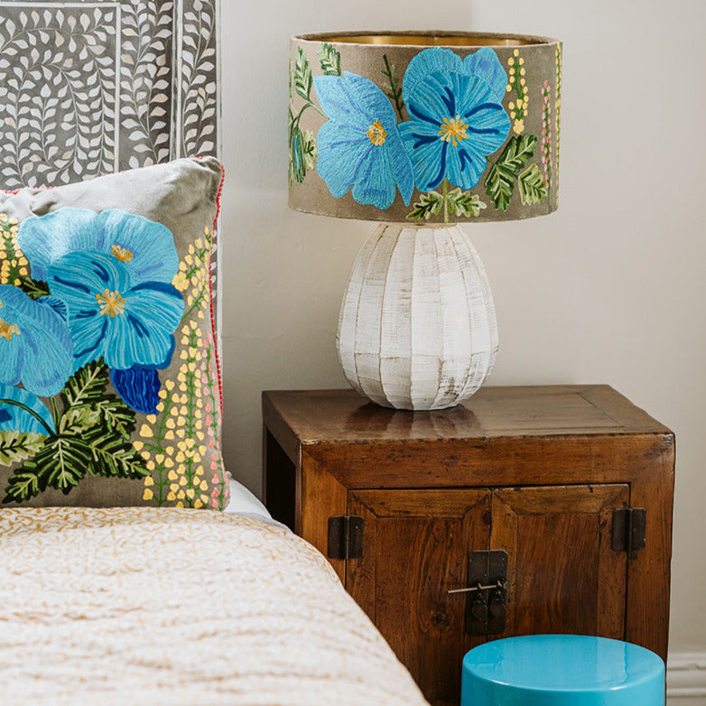 Drum Shade - Hibiscus - Taupe / Turquoise