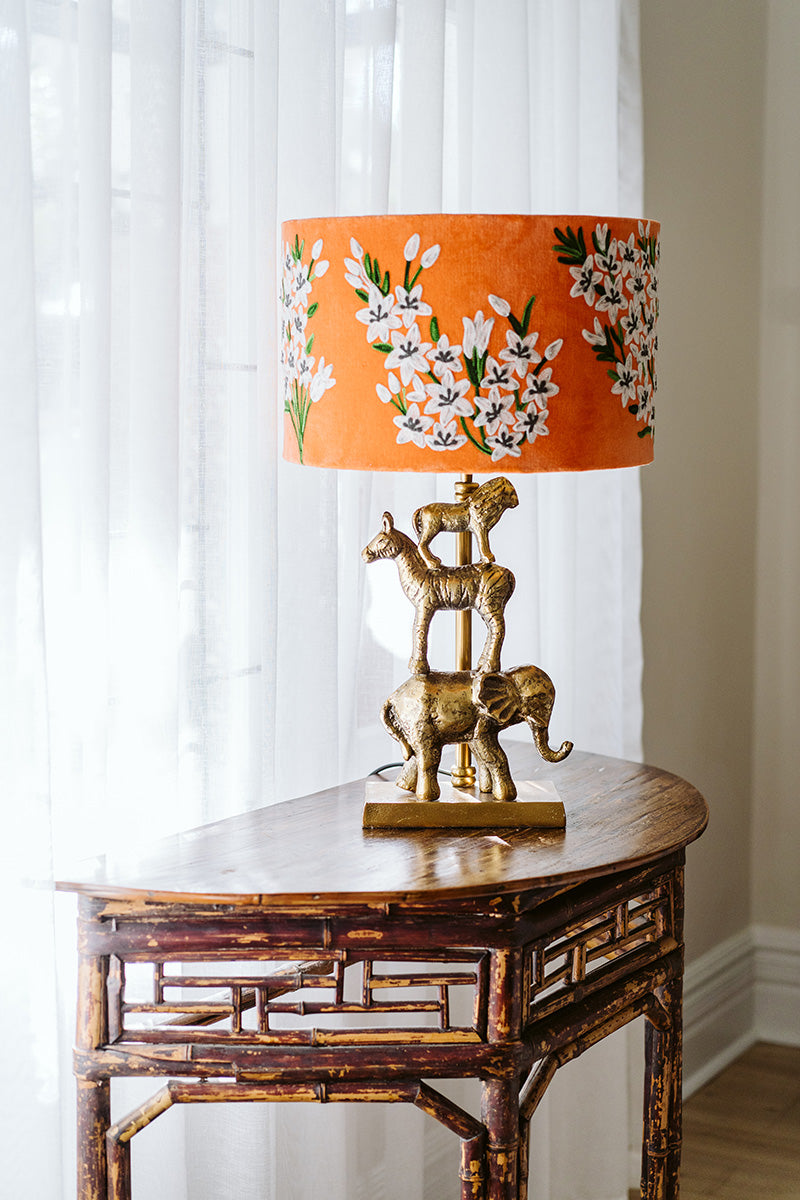 Drum Shade - English Garden - Orange / White