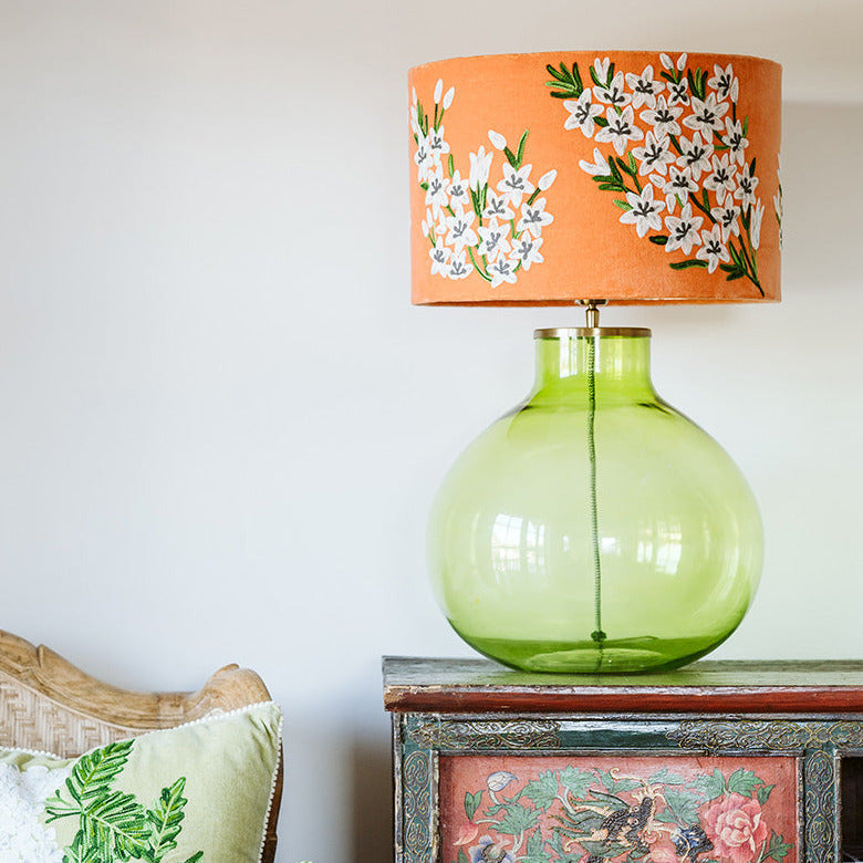 Drum Shade - English Garden - Orange / White
