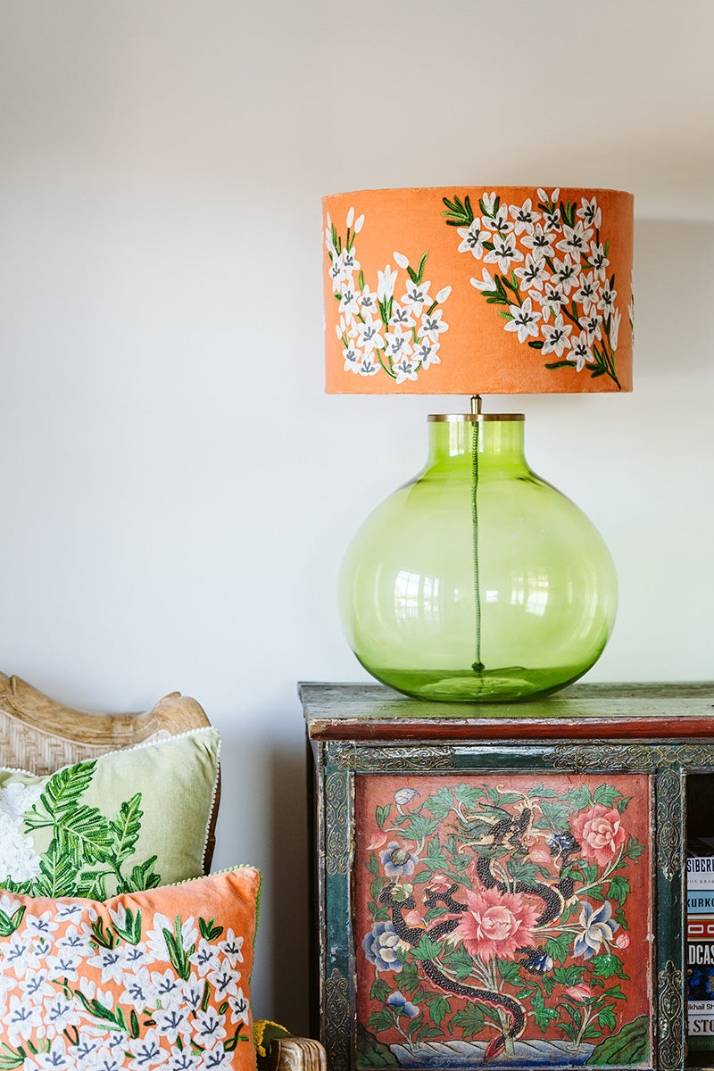 Drum Shade - English Garden - Orange / White