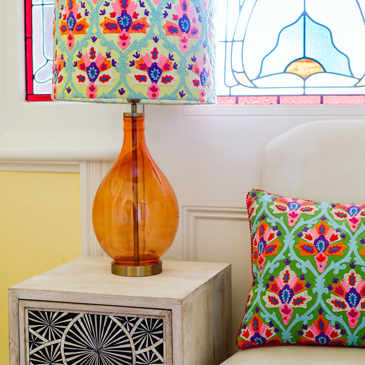 Embroidered floral cushions