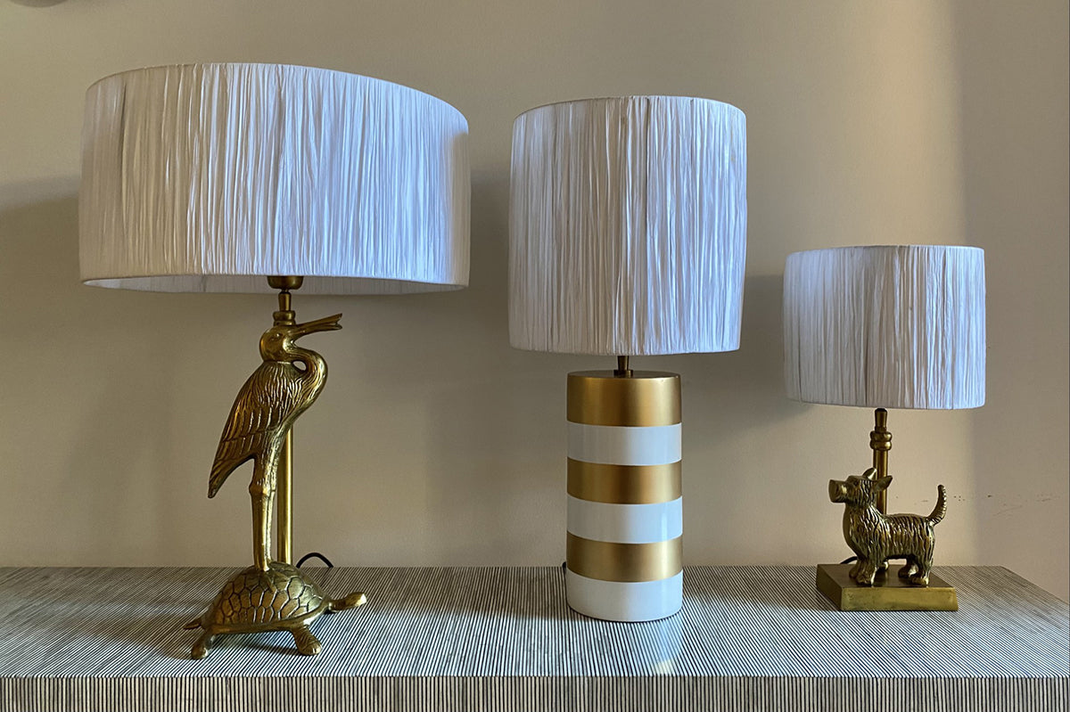 Striped Lamp Base - White / Gold