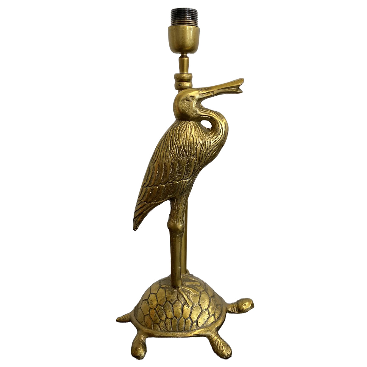 Stork and Tortoise Lamp Base - Raw Antique Gold