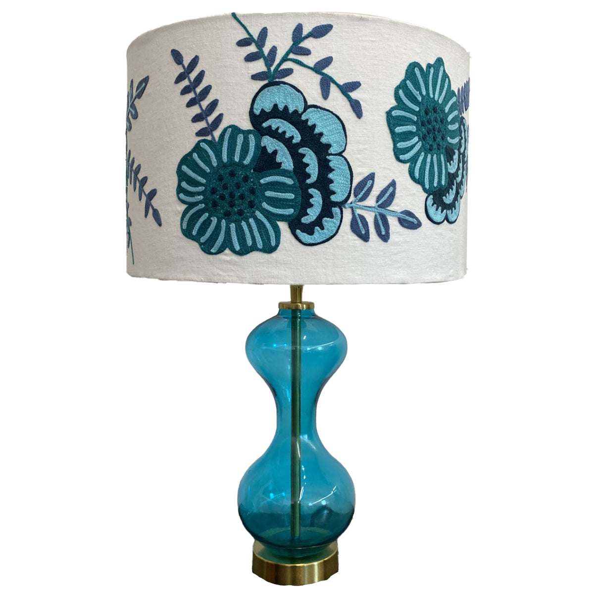 Blue Embroidered Lampshade