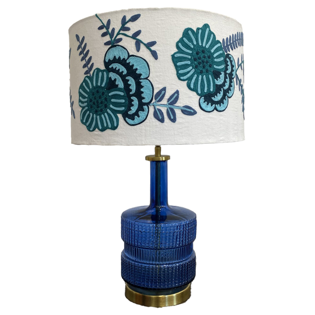 Blue Embroidered Lampshade