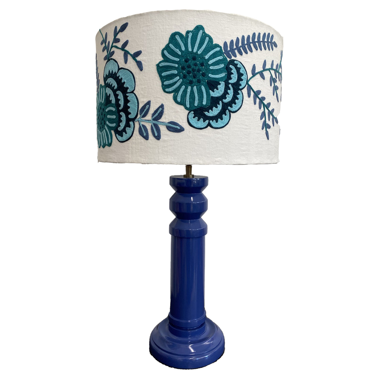 Blue Embroidered Lampshade