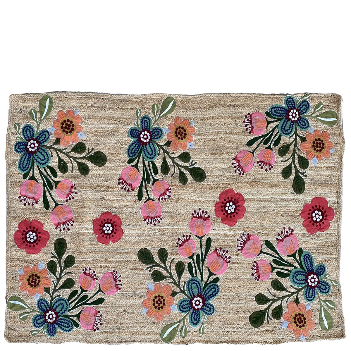 Hand Embroidered Jute Rug - Pink Multi