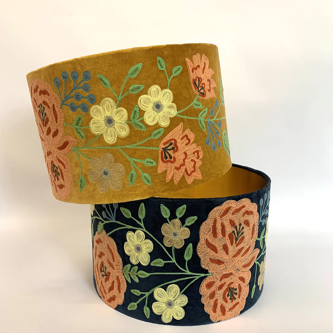 Drum Lampshade - Roses - Midnight Blue