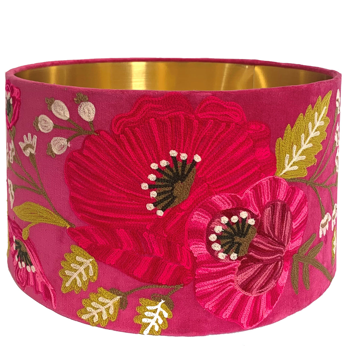 Drum Lampshade - Peonies - Fuchsia