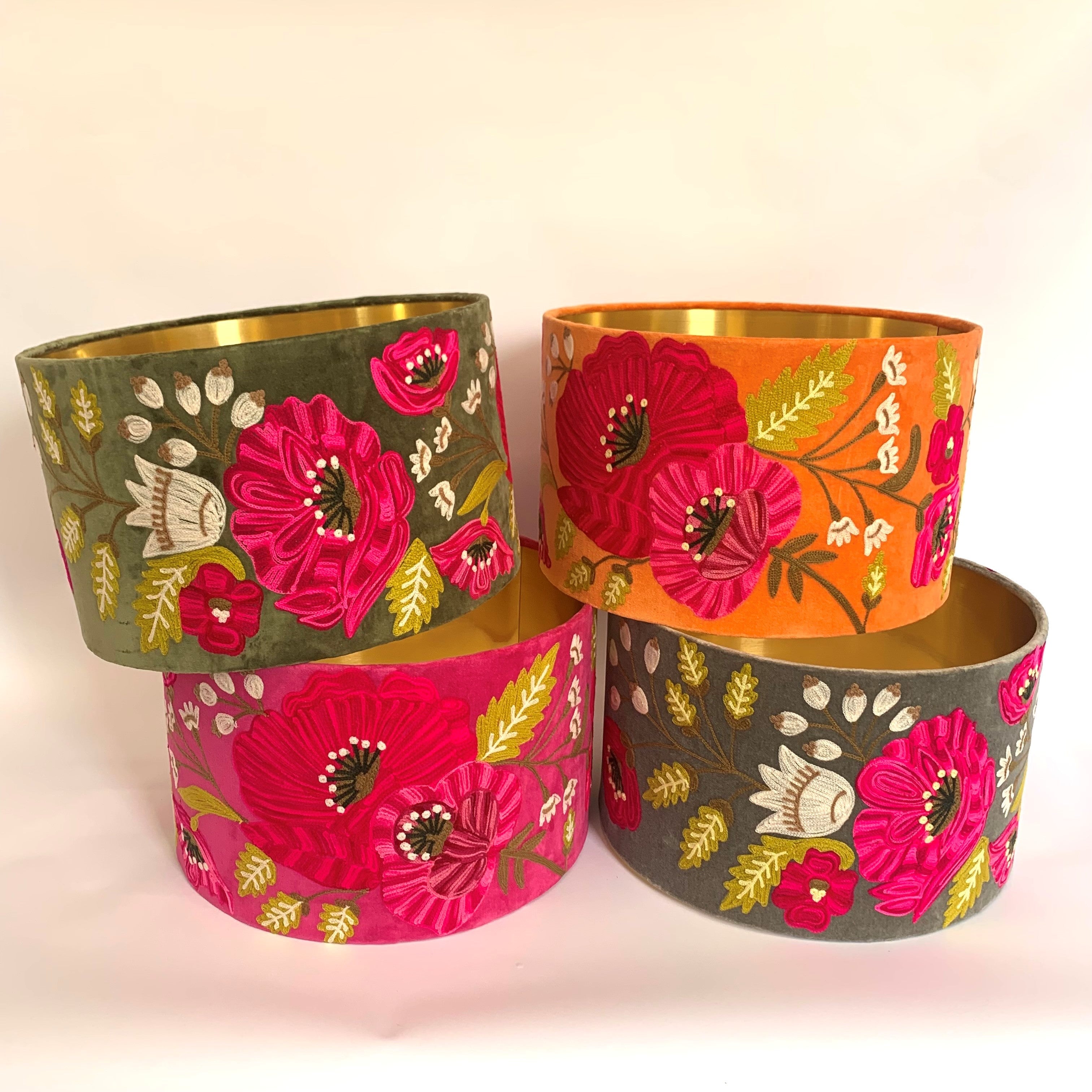 Drum Lampshade - Peonies - Fuchsia