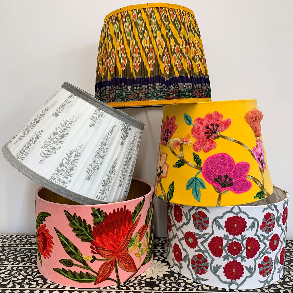 Drum Lampshade - Suzani - Crimson