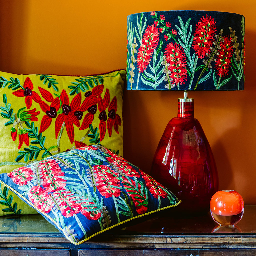 Embroidered floral cushions