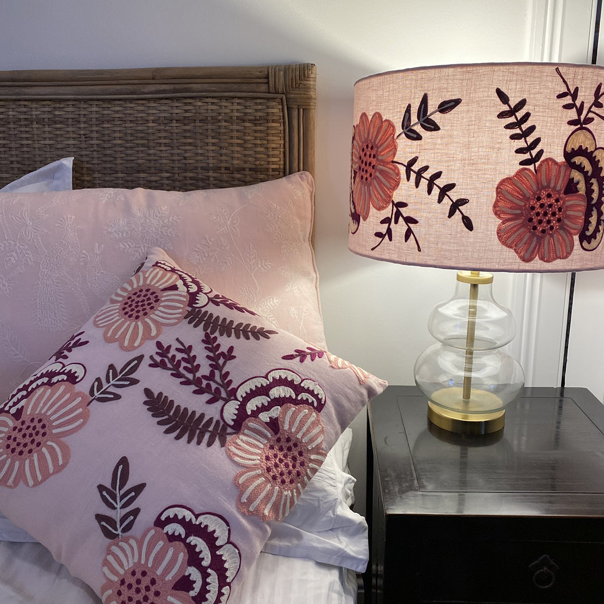 Pastel Pink Embroidered Lampshade