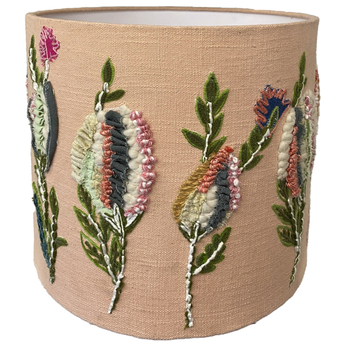 Drum Shade - Upcycled Embroidery - Pale Pink