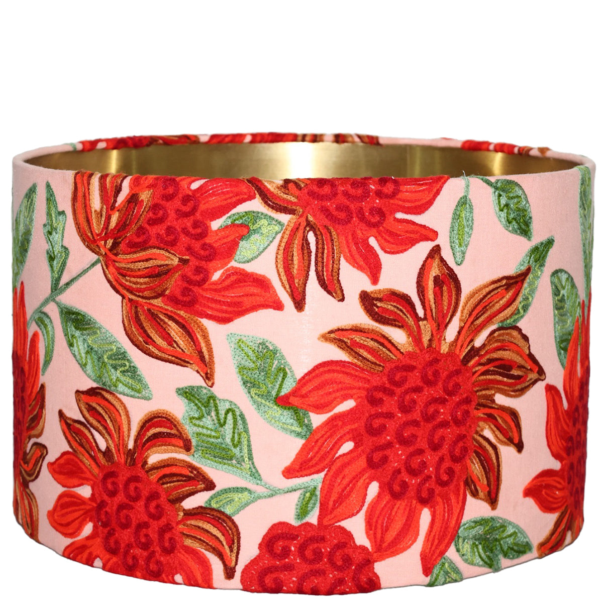 pink waratah drum lampshade - embroidered cotton