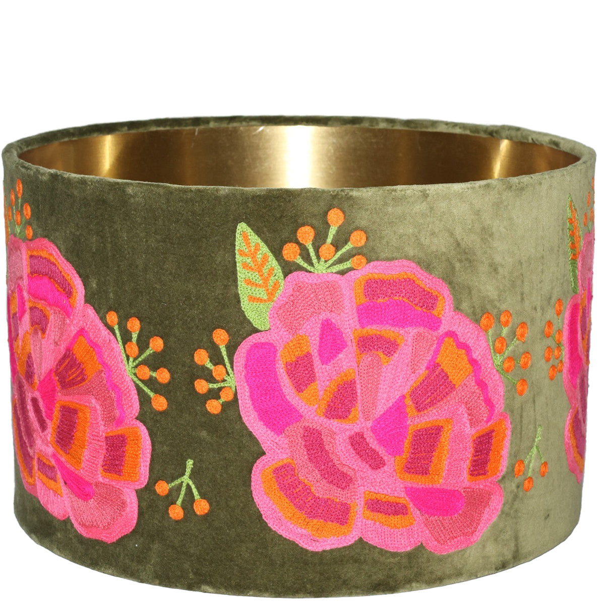 rananculus green drum shade - embroidered velvet