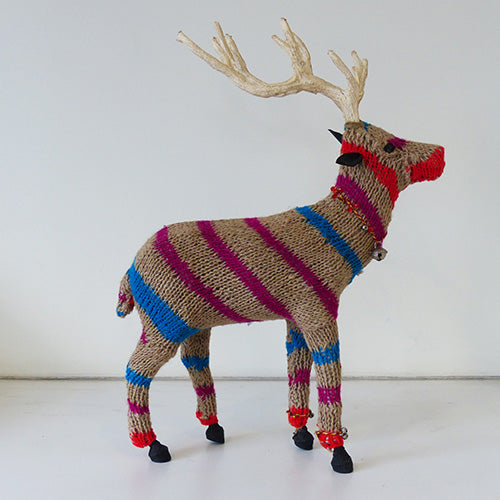 Reindeer - Striped Jute Knit - Red / Blue / Orange