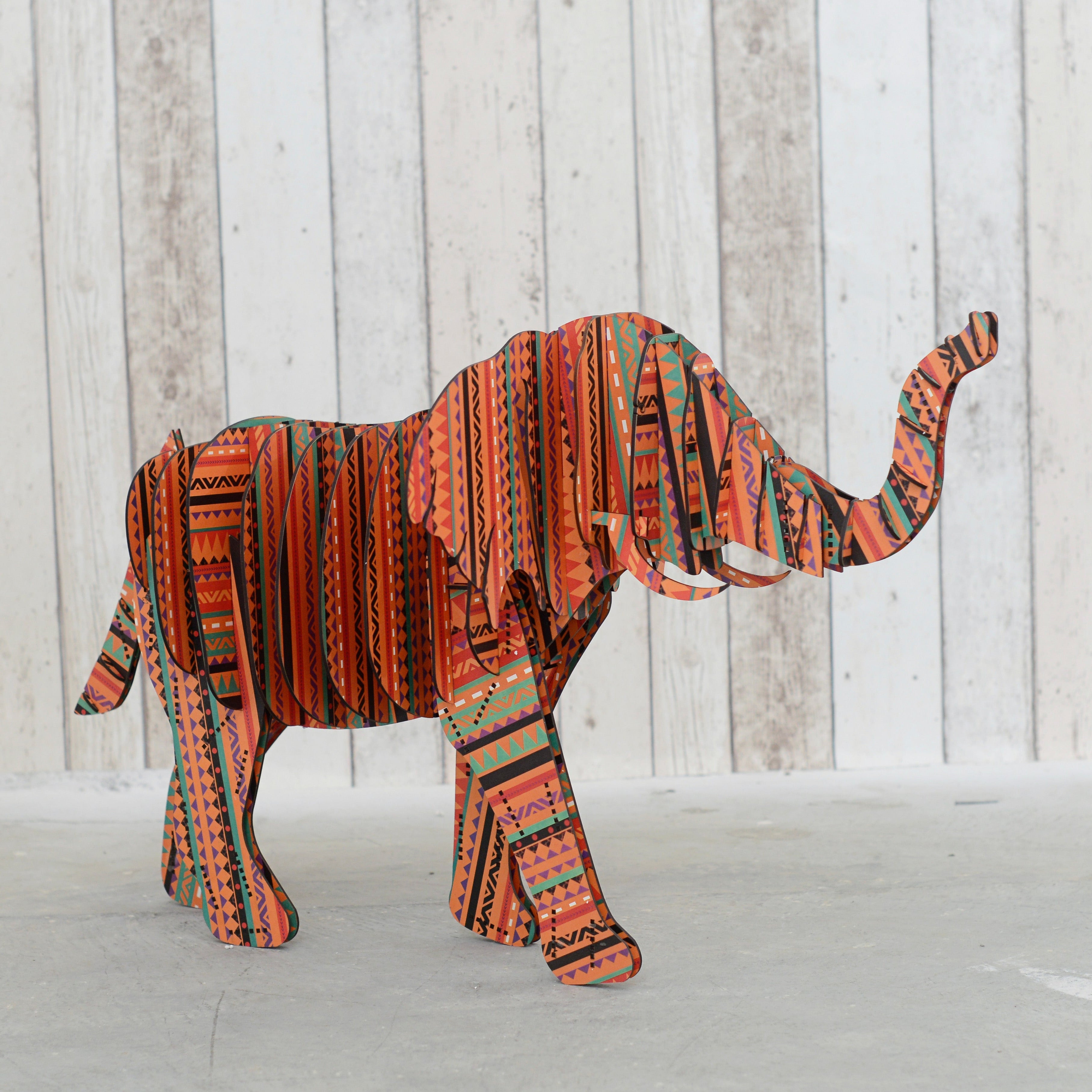 3D Standing Elephant - Aztec - Multi Ochre