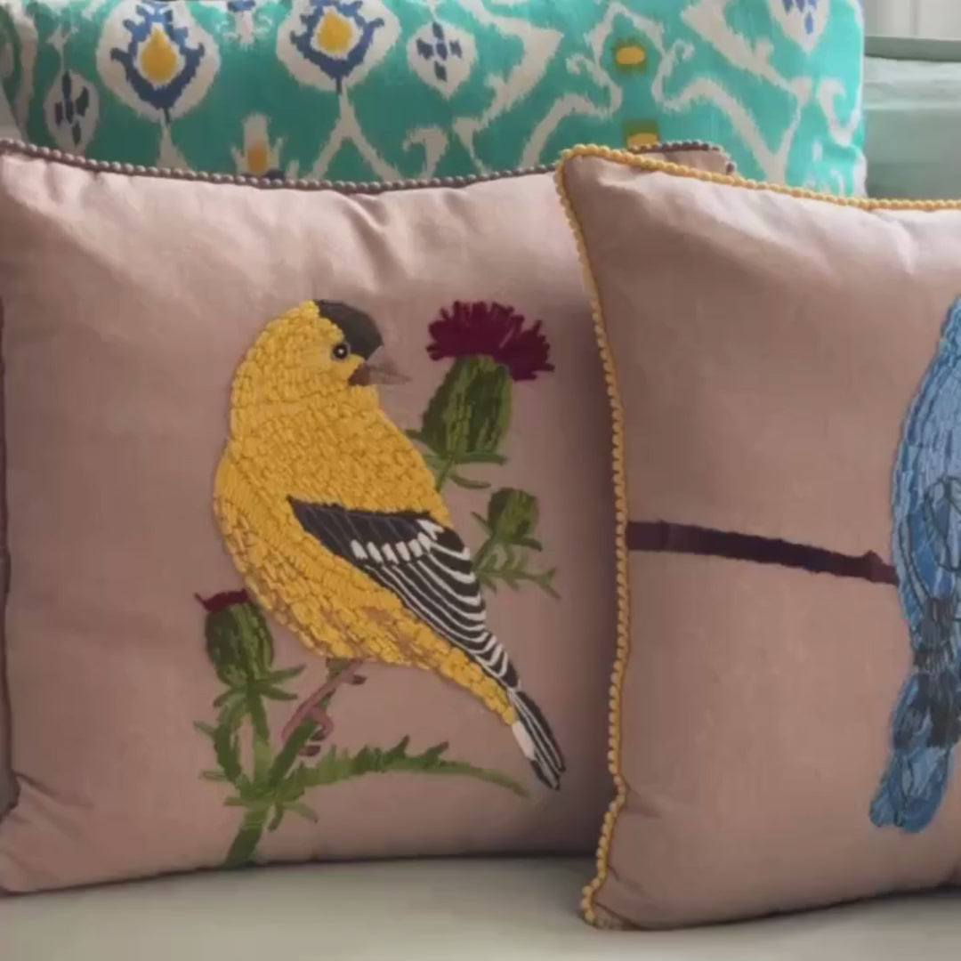 Load video: Cushion - Birdlife  - Blue