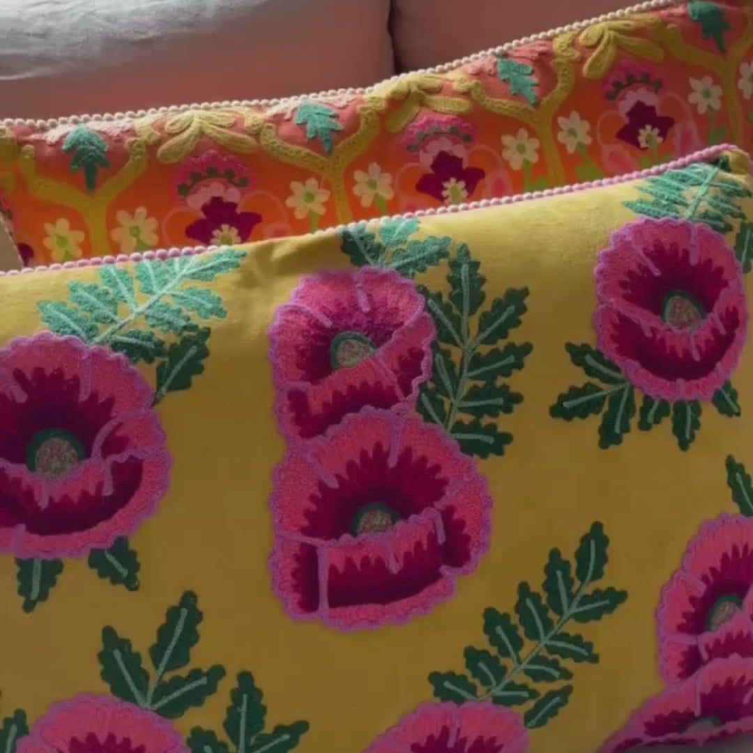 Load video: Lumbar Cushion - Camellia - Yellow Multi