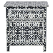 Bone Inlay Side Cabinet - Floral Wallpaper - Black