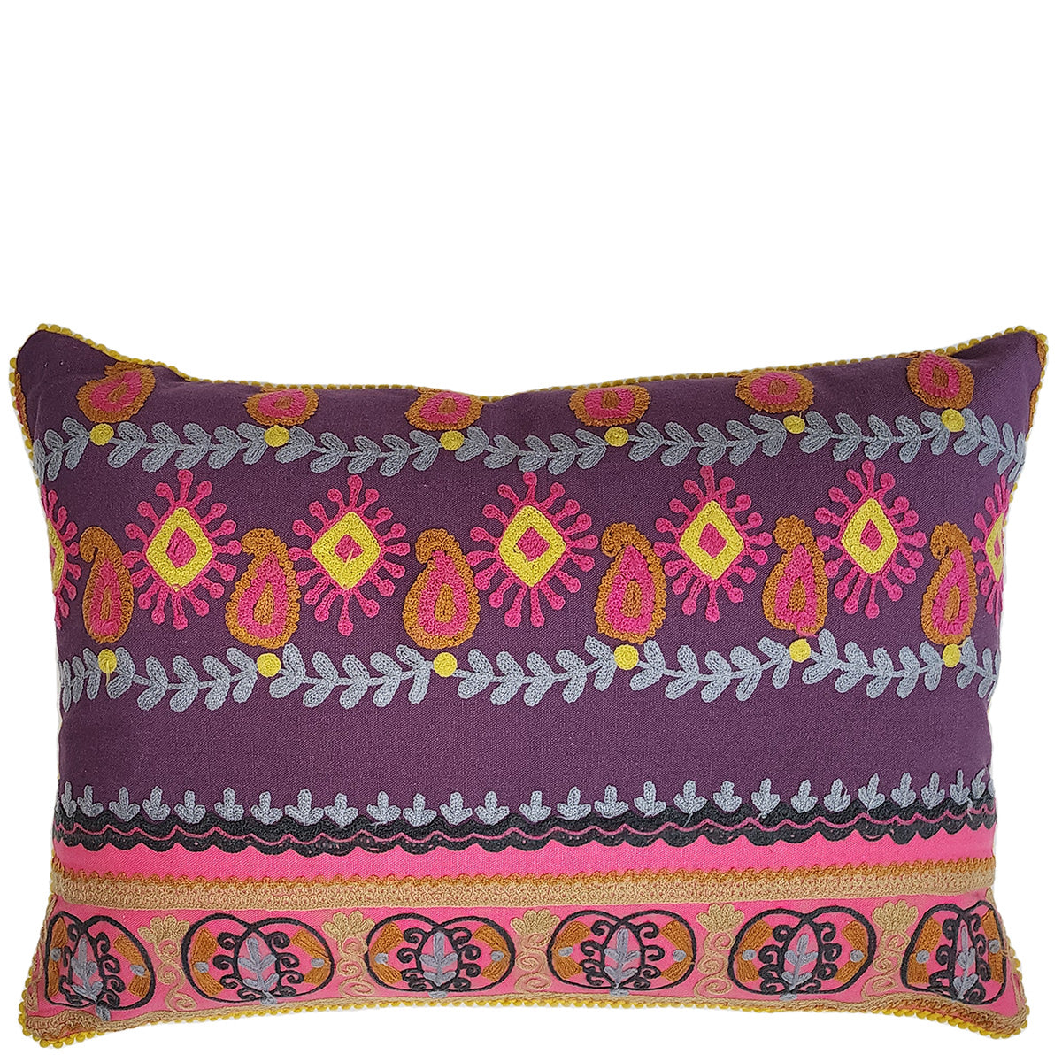 Embroidered cotton lumbar cushions