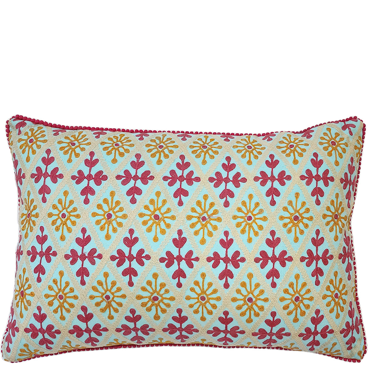 Embroidered cotton lumbar cushions