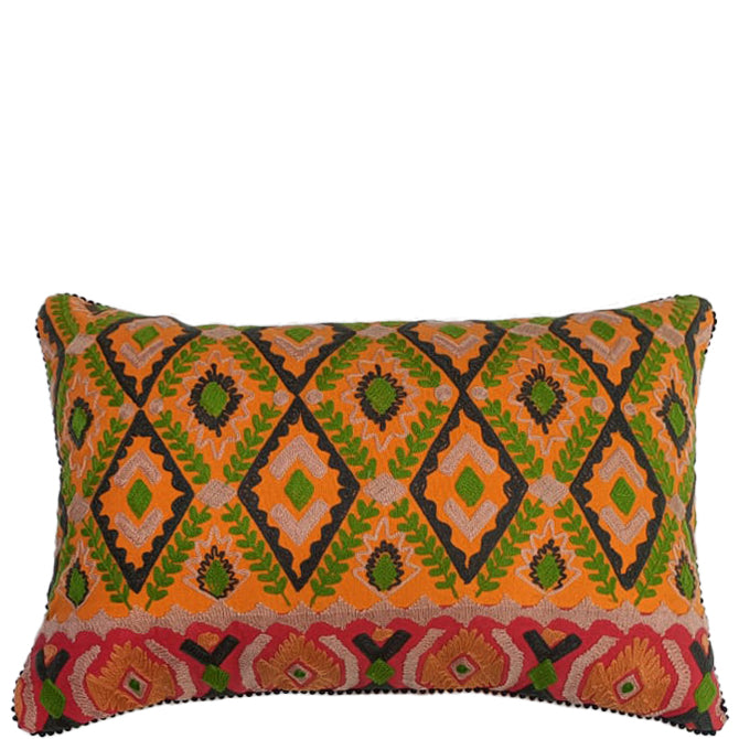 Embroidered cotton lumbar cushions