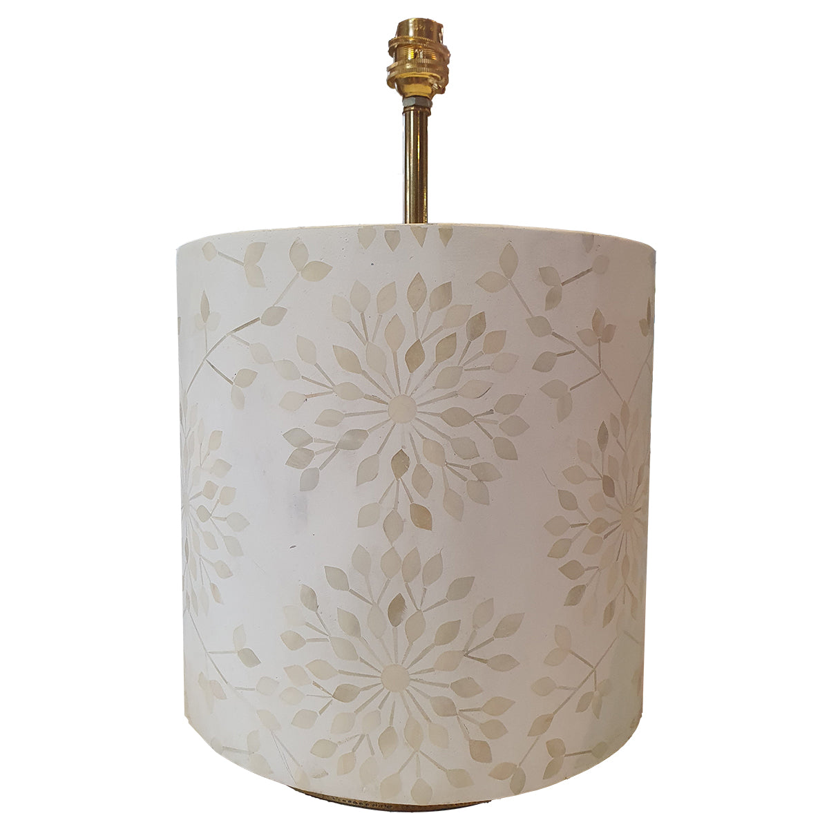 Bone Inlay Round Lamp Base with Metal Base - Sunburst - White / White