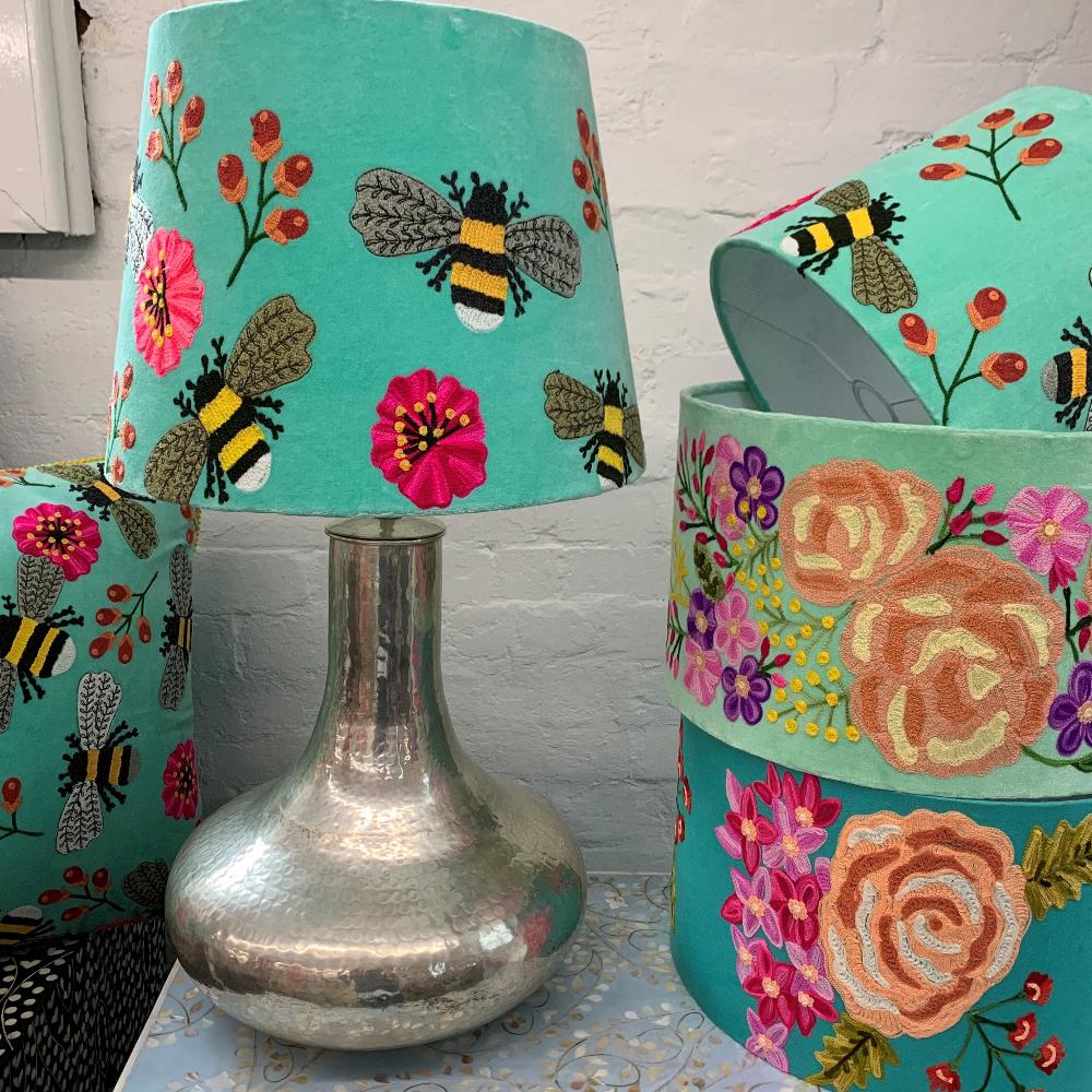 turquoise bee lamp shades in tapered and drum