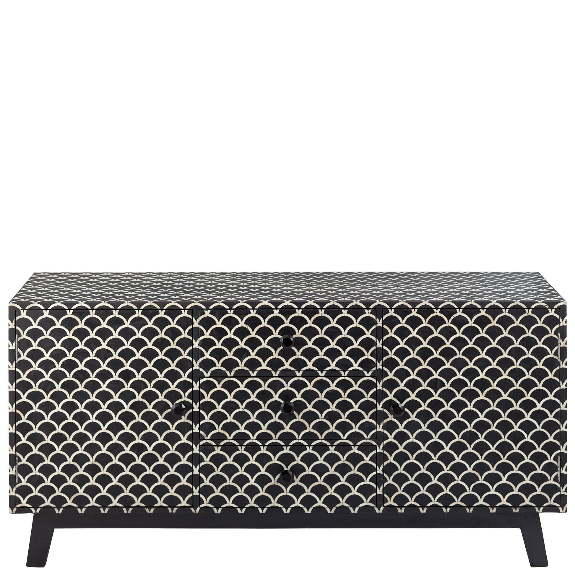 Bone Inlay 3-Drawer Sideboard - Scalloped - Black
