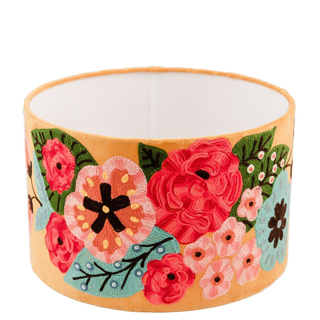 Embroidered Velvet Floral Lamp Shade Mustard